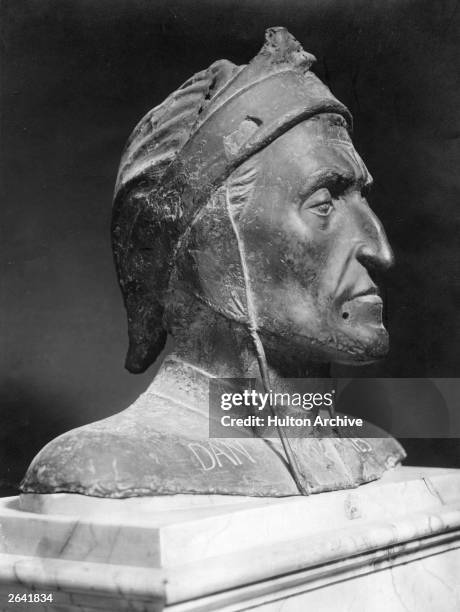 Fifteenth century bronze of Italian poet Dante Alighieri, at the Naples museum, circa 1400.