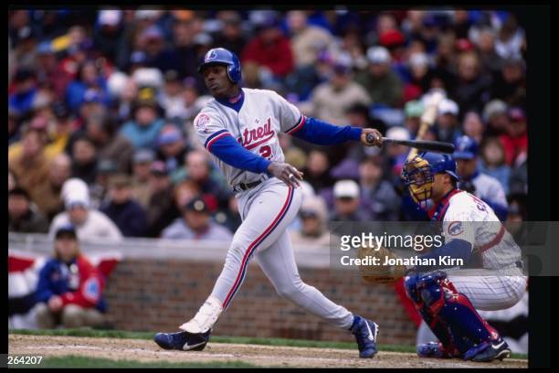 Vladimir Guerrero of the Montreal Expos in action during the Chicago Cubs 6-2 victory over the Montreal Expos at Wrigley Field in Chicago. Illinois....