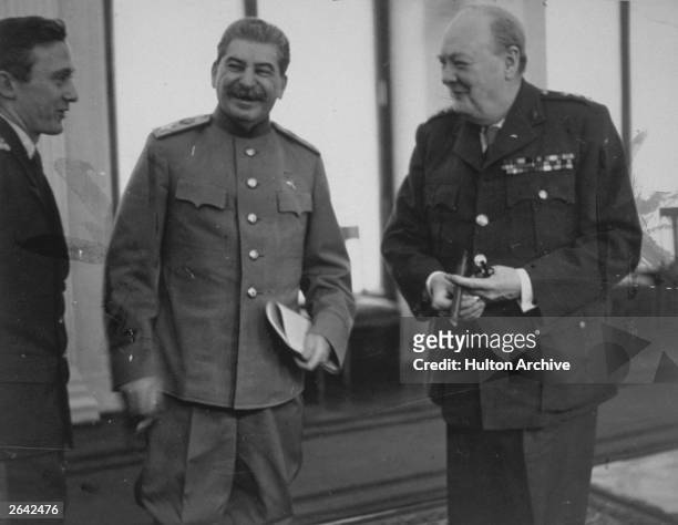 The Three Power Conference at Livadia Palace, Yalta. Marshal Stalin and Winston Churchill meet in the conference room.