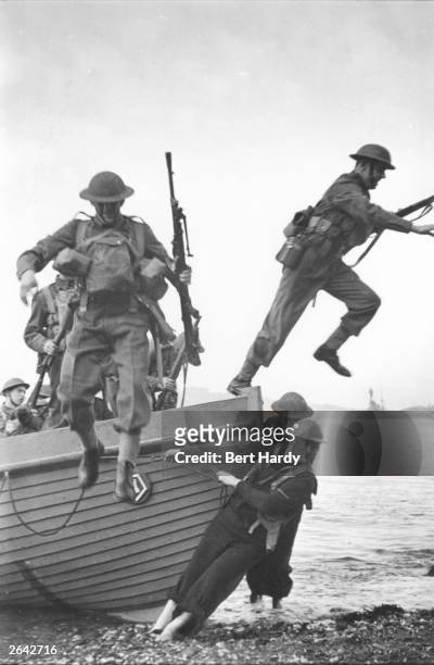 Royal Marines practising beach landings in preparation for the Allied invasion on D-Day. Original Publication: Picture Post - 312 - We Prepare for...