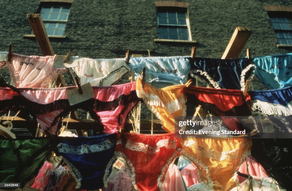 Rows of brightly coloured knickers hanging on a washing line. News ...