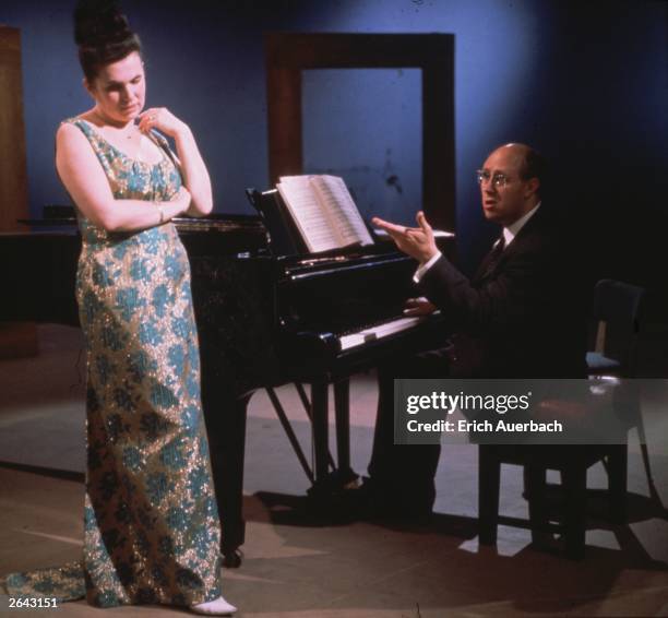 Galina Vishnevskaya with her husband Mstislav Rostropovich rehearsing.