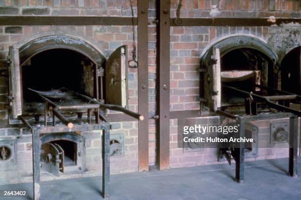 The ovens in the crematorium at the concentration camp at Dachau, Germany.