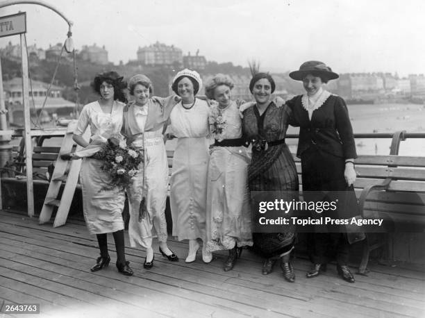 Contestants in an International Beauty Show from; left to right, Misses England, France, Denmark, Germany, Italy and Spain, on Folkestone Pier.