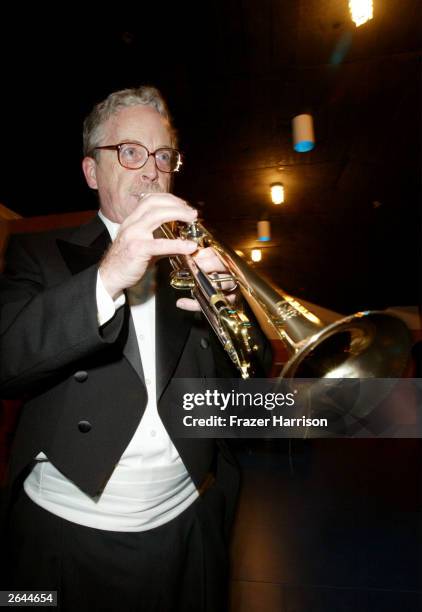 Trumpeter Player Rob Roy McGregor tunes up backstage at the Walt Disney Concert Hall opening gala, day two of three, October 24, 2003 in Los Angeles,...