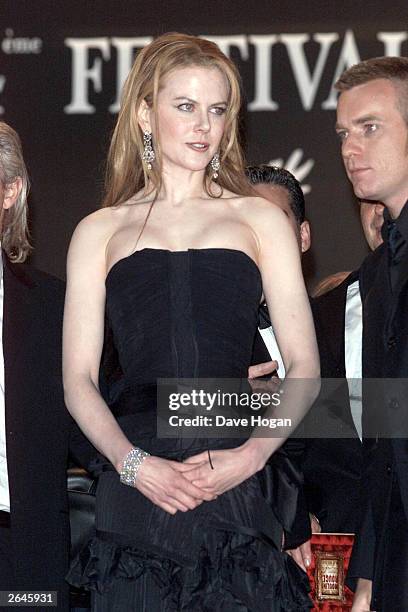 American actress Nicole Kidman and British actor Ewan McGregor leave the film premiere of "Moulin Rouge" on May 2, 2001 in Cannes.