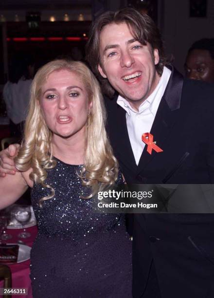 British television presenters Vanessa Feltz and Jonathan Ross attend the "Heat" Magazine auction party at Park Lane Hotel on February 14, 2001 in...