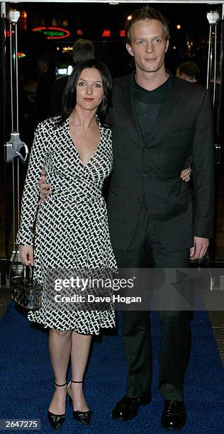 British actress Dervia Kirwan and actor Rupert Penry-Jones attend the film premiere of "Charlotte Gray" at the Odeon Cinema on February 12, 2002 in...