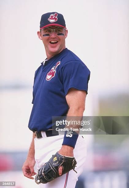 Pitcher Jim Thome of the Cleveland Indians in action during a spring training game against the Houston Astros at the Chain of Lakes Park in Winter...