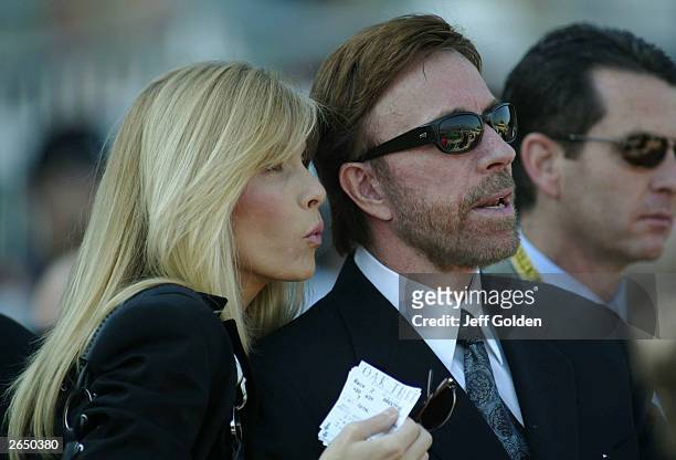 Actor Chuck Norris and wife Gena O'Kelley attend the 2003 Breeders' Cup World Thoroughbred Championships hosted by the Oak Tree Racing Association...