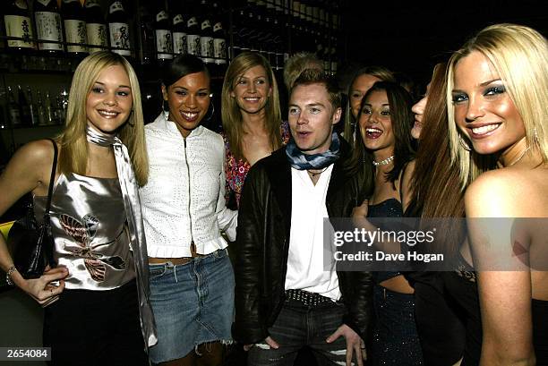 Irish pop star Ronan Keating and British pop stars Cheryl Tweedy, Nicola Roberts and Sarah Harding of the pop group "Girls Aloud" attend Westlife's...