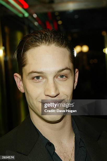 British actor Tom Hardy attends the UK film premiere of "Star Trek Nemesis" at the Leicester Square Odeon on December 17, 2002 in London.