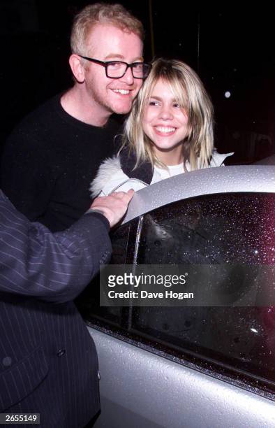 British television presenter Chris Evans and wife British pop star Billie Piper arrive at the "U2 Concert" at the Astoria on January 13, 2001 in...
