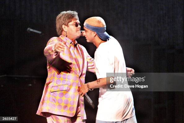 Em Uk Rapper American rap star Eminem and British musician Sir Elton John perform ...