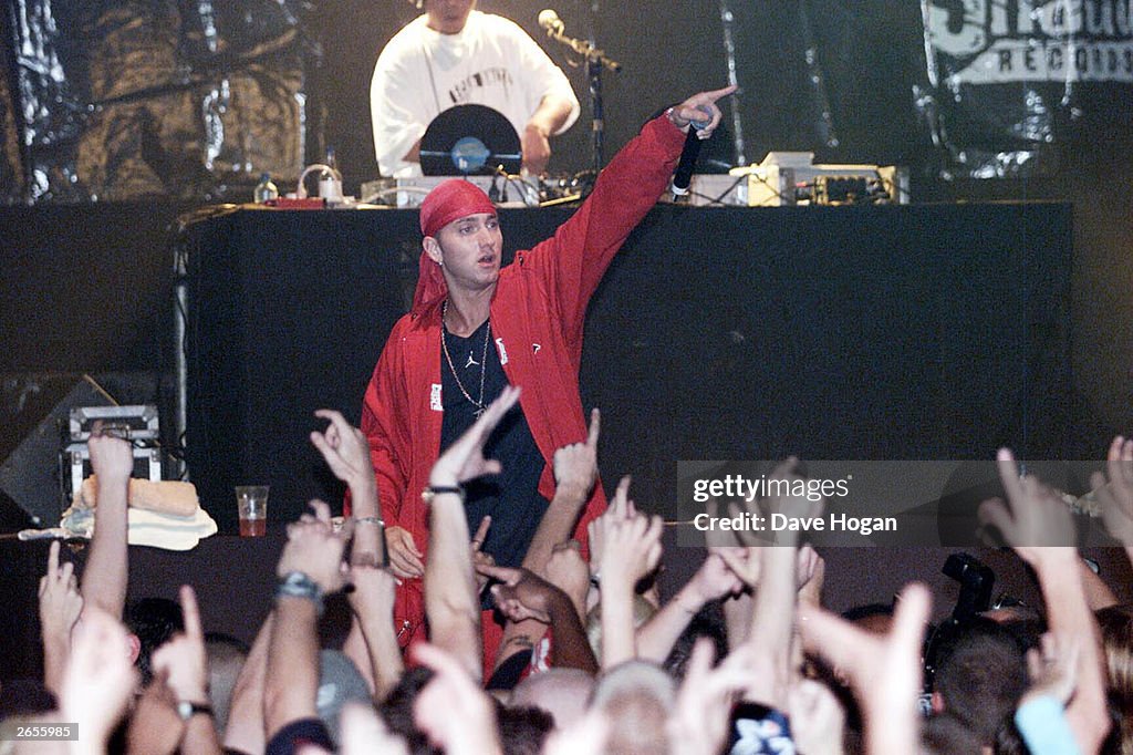 Em8inem Rapping American rap star Eminem performs on stage with