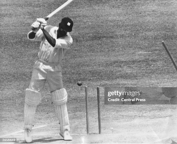 Clive Lloyd is bowled out on the third day of the fourth test between the West Indies and England at the Port of Spain, Trinidad.