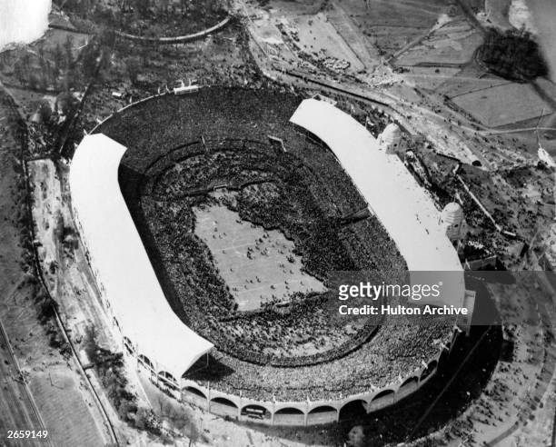 An aerial view of Wembley Stadium, London, during the 1923 FA Cup Final between Bolton Wanderers and West Ham United which Bolton won 2-0. It was the...