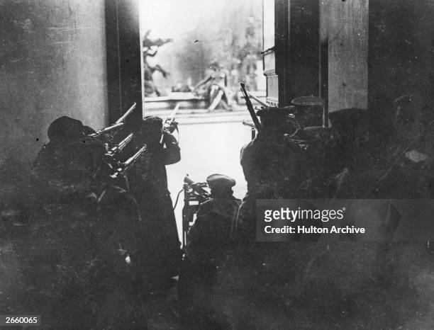 The occupation of the Royal Stables in Berlin during the Spartacist uprising which broke out in the city following Germany's defeat in World War I,...