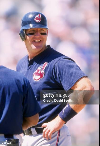 Infielder Jim Thome of the Cleveland Indians in action during a spring training game against the Detroit Tigers at the Joker Marchant Stadium in...