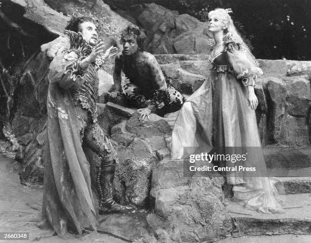 Edgar Wreford as 'Oberon', Bernard Hopkins as 'Puck' and Jill Dixon as 'Titania' in a scene from the New Shakespeare Company's production of 'A...