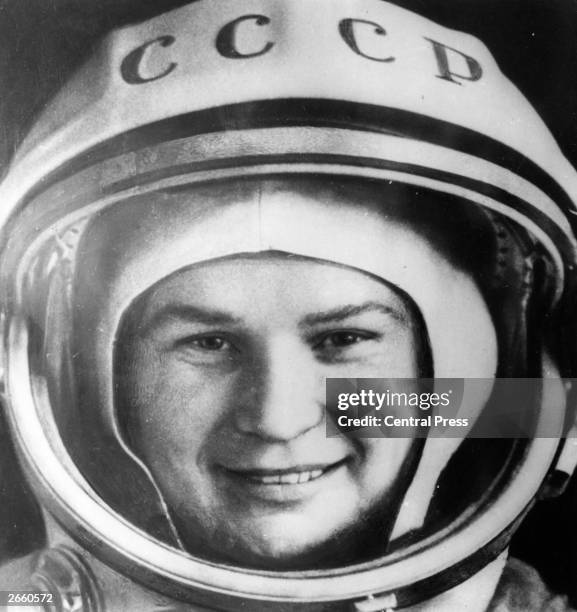 Valentina Tereshkova, who became the first woman in space, photographed in her space suit shortly before take off.
