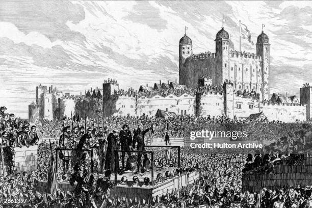 The execution of John Dudley, Duke Northumberland, the father-in-law of Lady Jane Grey and Earl of Warwick, on Tower Hill, the Tower of London in the...