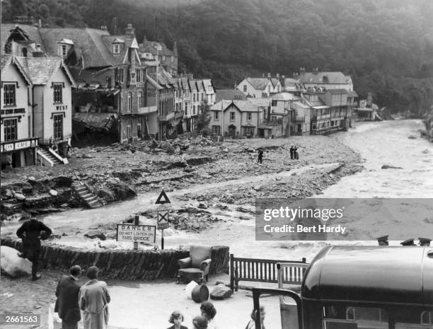 The devastated village of Lynmouth, Devon, following a flood which destroyed many of the houses and left several villagers dead. Original...