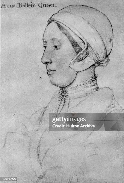 Queen Anne Boleyn the wife of King Henry VIII of England from the drawing by Hans Holbein, circa 1533.