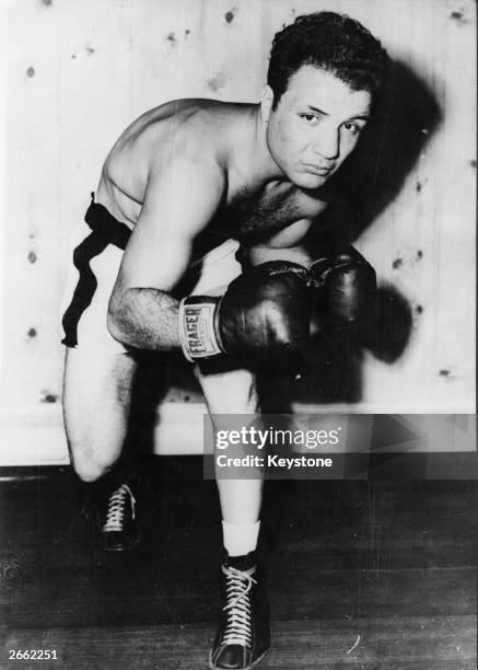 American contender for Middleweight title, Jake La Motta, in training to meet Marcel Cerdan, the French middleweight champion at Detroit.