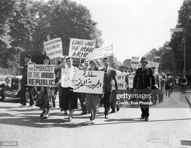 Large deputation of Iraqi students marches to the Iraqi Embassy to register their feelings about action in the Middle East.