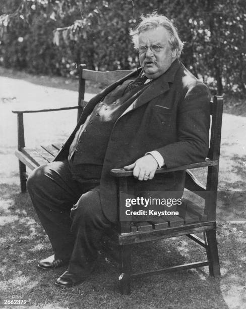English author Gilbert Keith Chesterton in the garden of his home in Beaconsfield. Original Publication: People Disc - HC0523