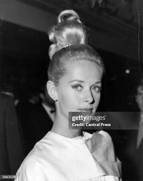 American actress Tippi Hedren at the premiere in London for Alfred Hitchcock's film 'The Birds' in which she stars.