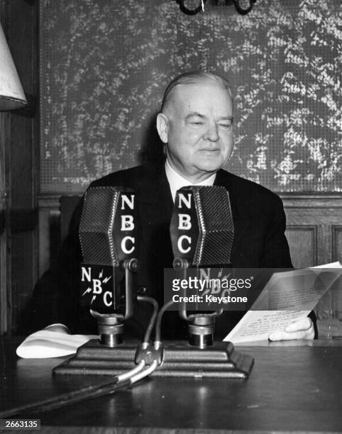 Herbert Hoover , the 31st American President, broadcasting his views on the Embargo Legislation.