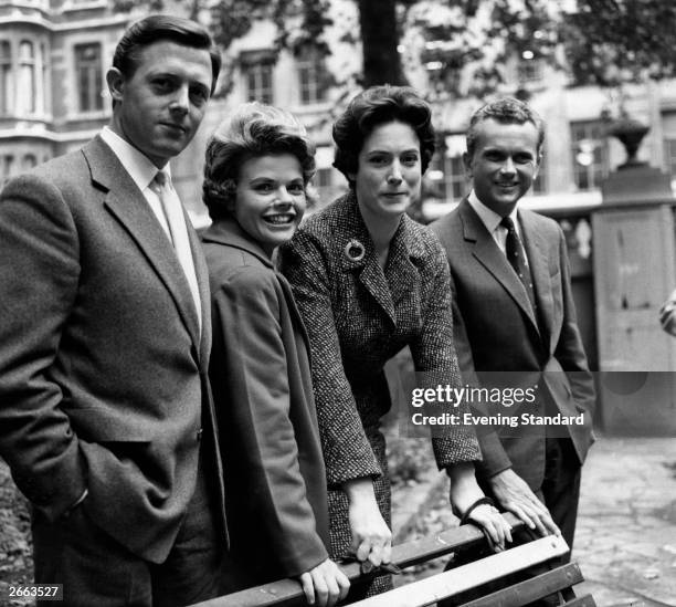 British broadcasting personalities Michael Aspel, Judith Chalmers, Nan Winton and Kenneth Kendall.