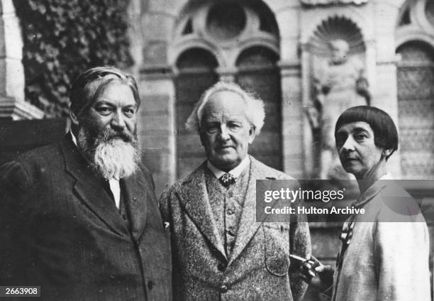 German novelist and playwright Gerhart Hauptmann with his wife and the poet Daubler at the Heidelberg Festival.