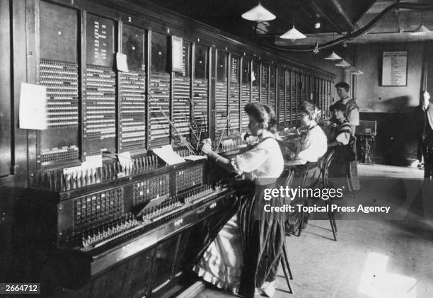 Female operators at the switchboard of the Magneto Exchange of the National Telephone Company, USA.