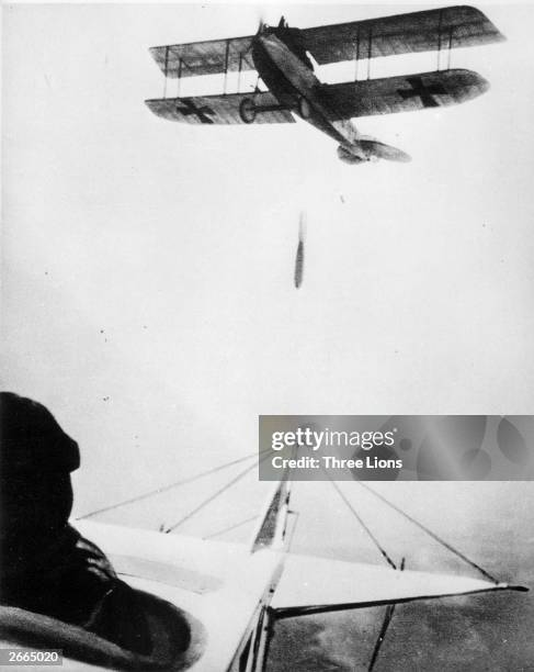 German biplane drops a bomb.