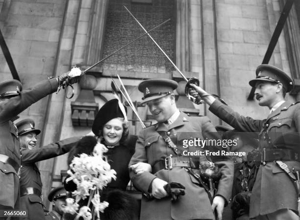 Pamela Digby leaving to St John's Church, Westminster, London, after her wedding to Randolph Churchill, the Conservative politician and son of...