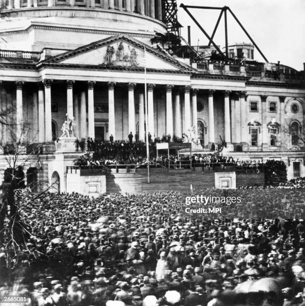 Crowds watching the inauguration of President Abraham Lincoln on 4th March 1861.