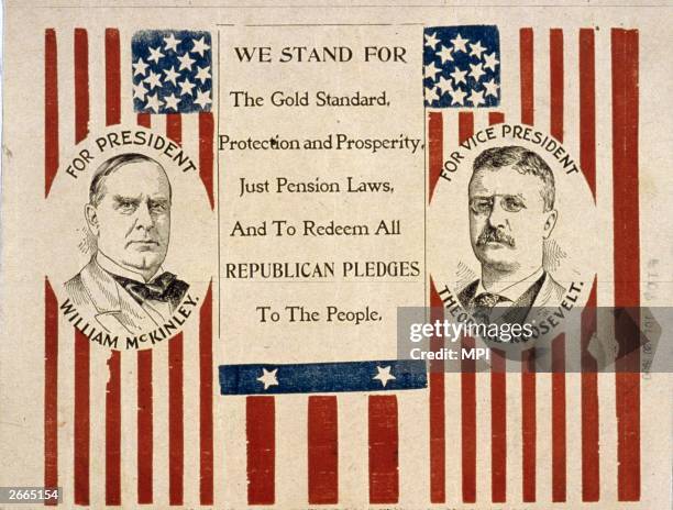 Campaign poster supporting the Republican candidate for President, William McKinley and his running mate Theodore Roosevelt .