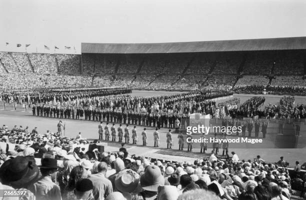Opening Ceremony for the 1948 Olympics at Wembley Stadium, London.