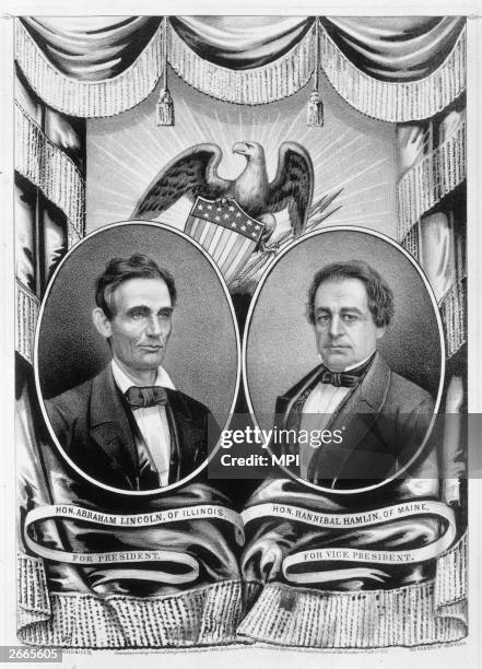 An election poster for the Republican Party presidential candidate in the elction of 1860, Abraham Lincoln and his running mate, Hannibal Hamlin ....