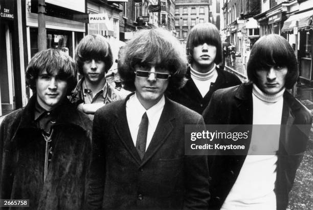 Innovative Californian folk-pop-rock combo The Byrds in London for their British tour. They are David Crosby, Chris Hillman, Jim McGuinn, Michael...