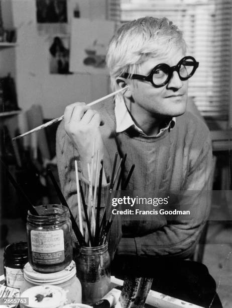 English pop artist, printmaker, stage designer and photographer David Hockney in his Bayswater studio just after Jonathan Cape published 72 of his...