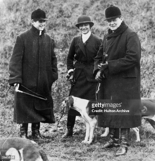 On right, Winston Churchill accompanied by his son Randolph and Coco Chanel at a meet of the Duke of Westminster's boar hounds, the 'Mimizan Hunt'...