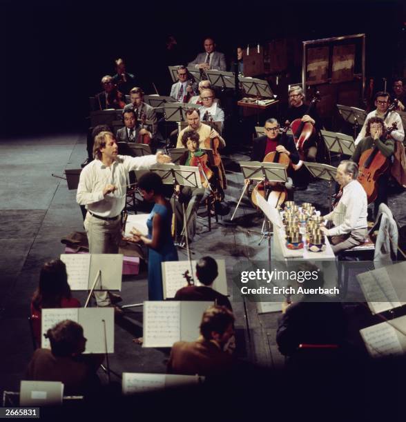 Contemporary German composer Karlheinz Stockhausen plays 'Inori' with Elisabeth Clarke and the Sudwestfunk Orchestra.