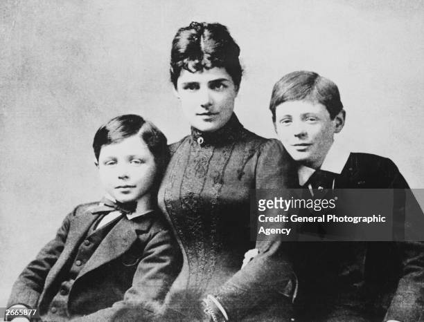 Young Winston Churchill , the future British Prime Minister, with his mother the American heiress Lady Jennie Jerome, and his brother John Strange...