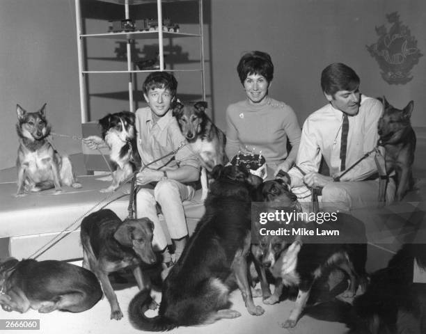 Presenters from the children's television programme Blue Peter John Noakes, Valerie Singleton and Peter Purves, celebrating Petra's sixth birthday...