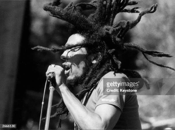 Jamaican reggae star Bob Marley , circa 1980.
