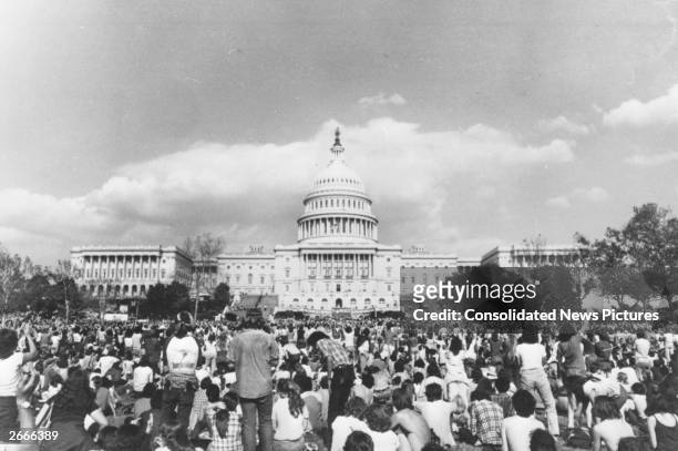American anti-nuclear demonstrators on Capitol Hill, Washington, protesting against the United States' use of nuclear energy.